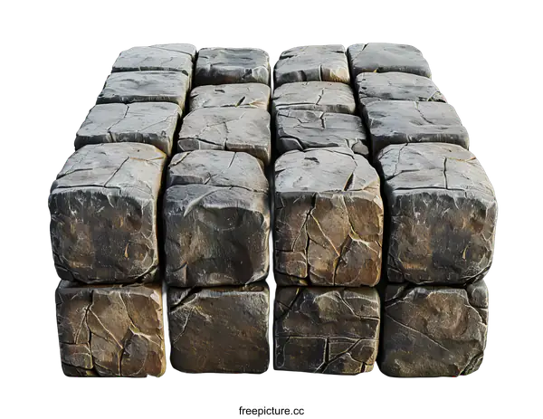 [Transparent Background PNG]3D rendering of a stack of rough stone blocks