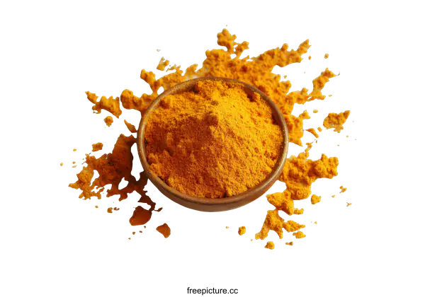 [Transparent Background PNG]Turmeric Powder in a Wooden Bowl