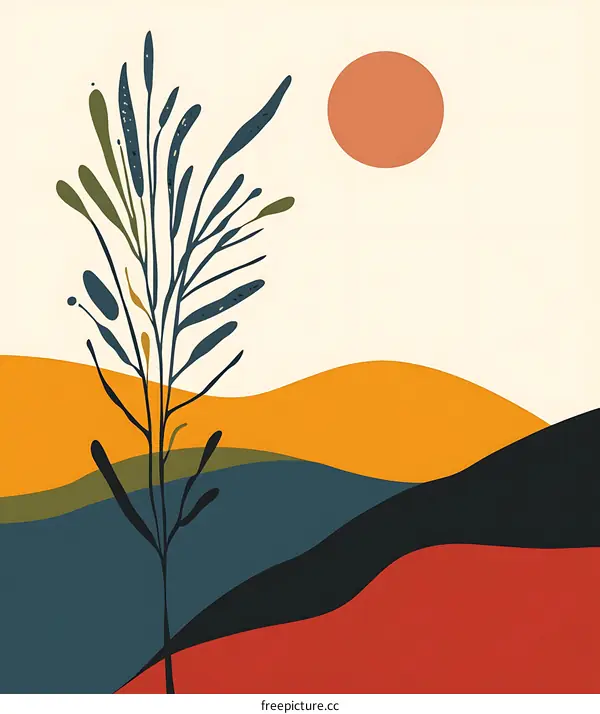 Abstract Landscape with Sun and Plant