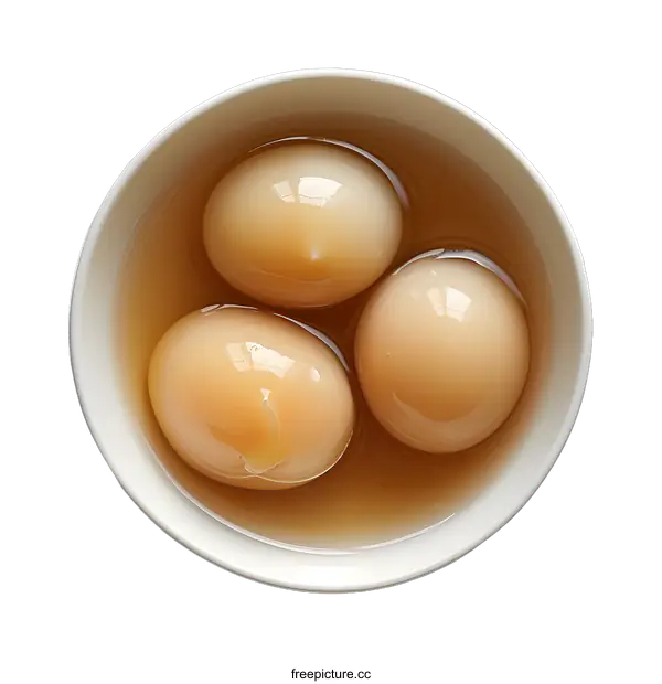 [Transparent Background PNG]Three peeled hardboiled eggs in a white bowl