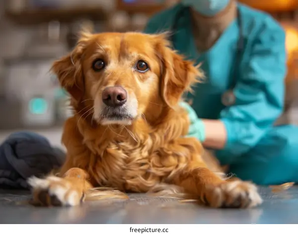 Golden Retriever at the Veterinarian's Office