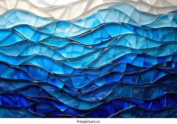 Blue and white waves mosaic artwork