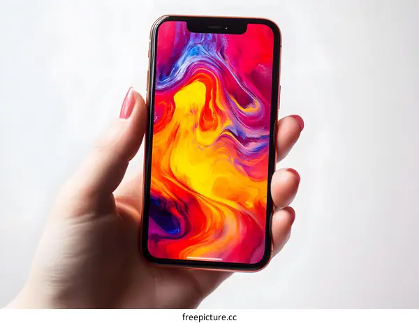 Hand Holding a Smartphone with Abstract Art Wallpaper