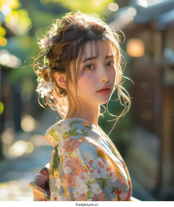 Asian Woman in Traditional Japanese Kimono