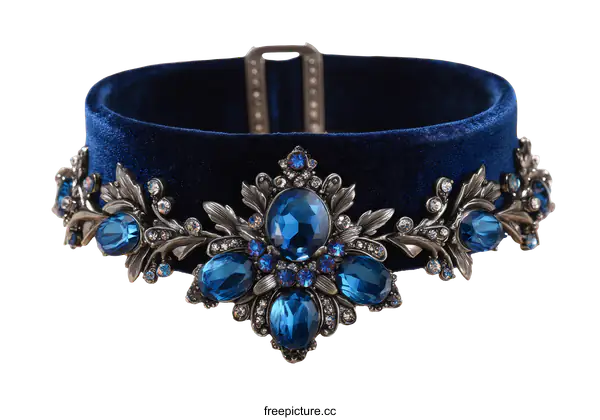 [Transparent Background PNG]Luxury Blue Velvet Choker Necklace with Crystals
