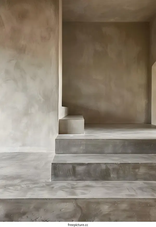 Minimalist Concrete Stairs and Walls in a Modern Interior