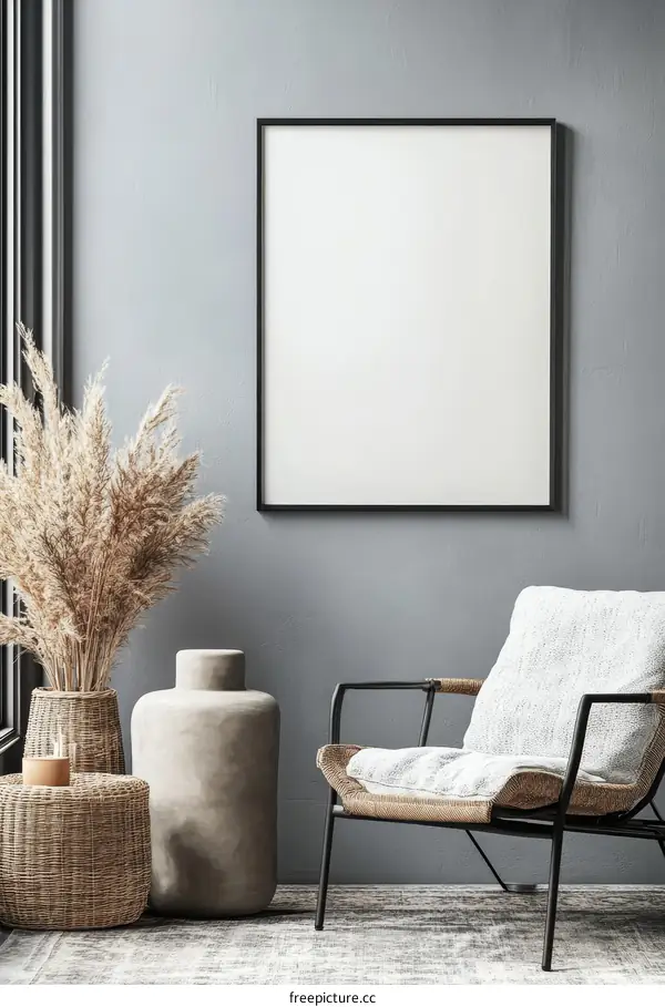 Modern Minimalist Room Interior with Empty Frame