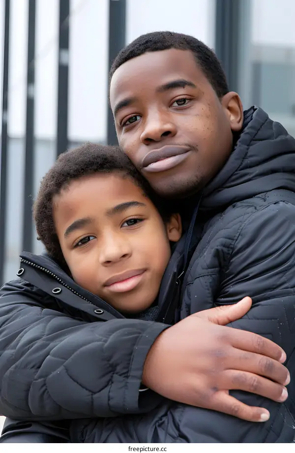 African American Father and Son Hugging