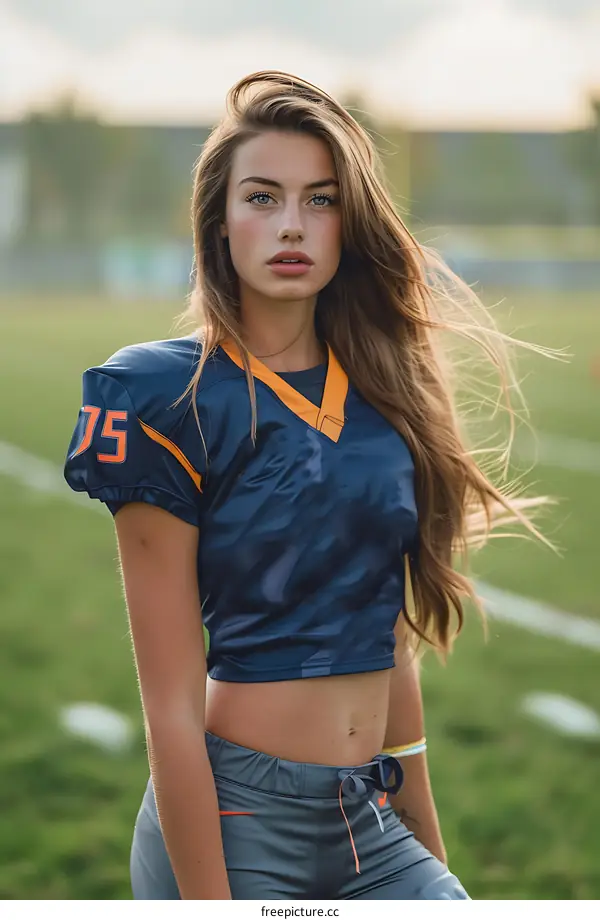 Portrait of a Female Athlete Wearing a Football Jersey