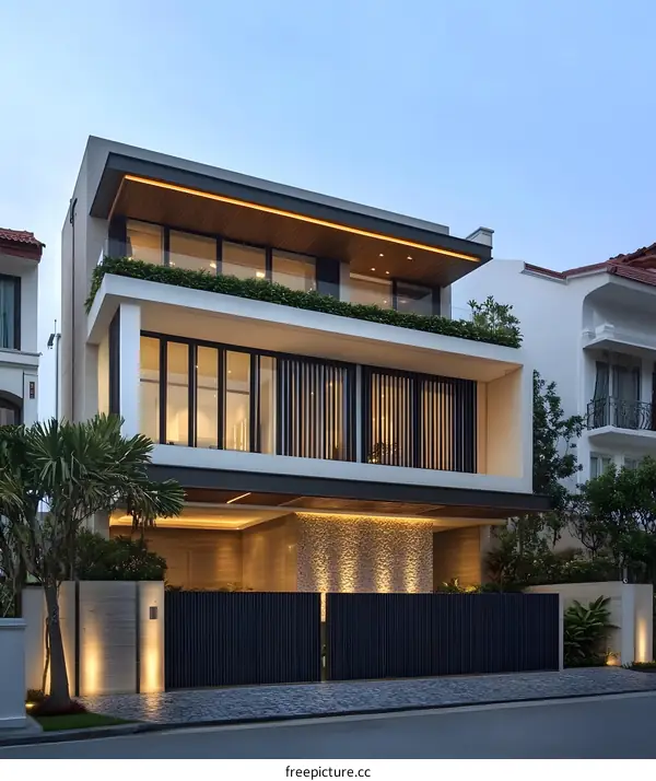 Modern Minimalist Architecture House Design with Black Metal Fence