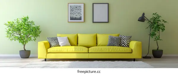 Modern Yellow Sofa Interior Design Illustration