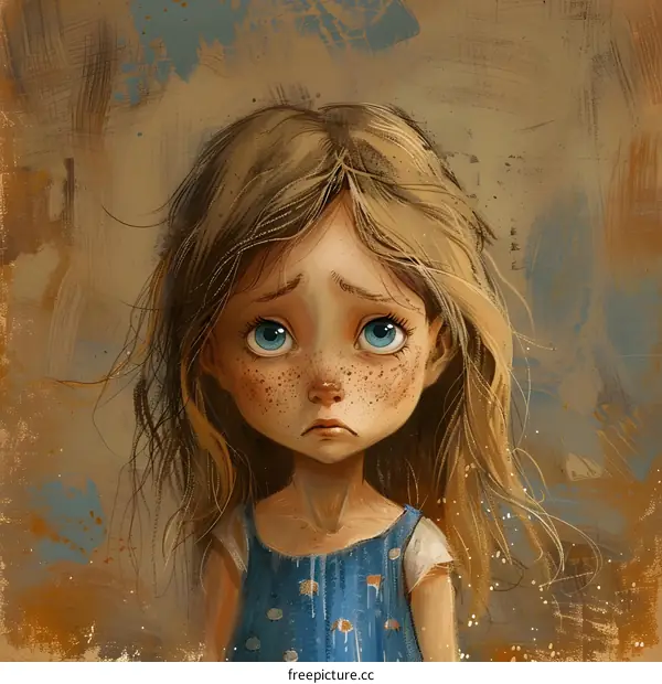 Little Girl with Freckles and Blue Eyes