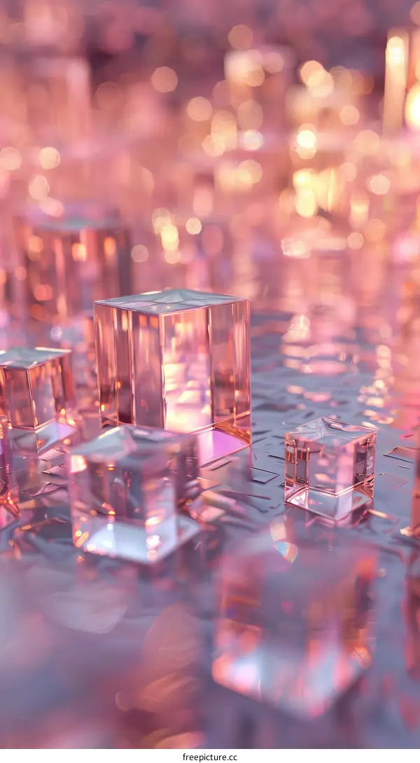 Pink Glass Cubes on Reflective Surface