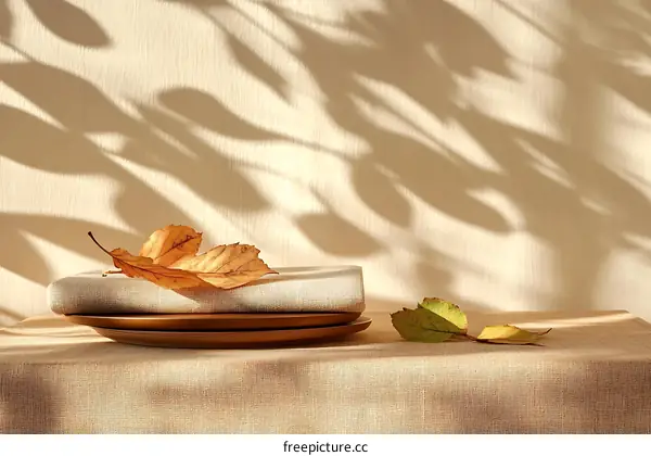 Autumnal  Table Setting with Fallen Leaves