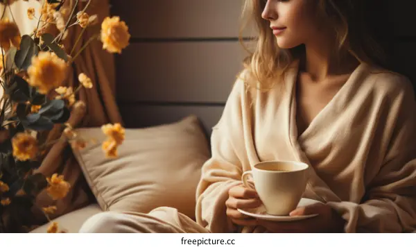Young woman relaxing with a cup of tea