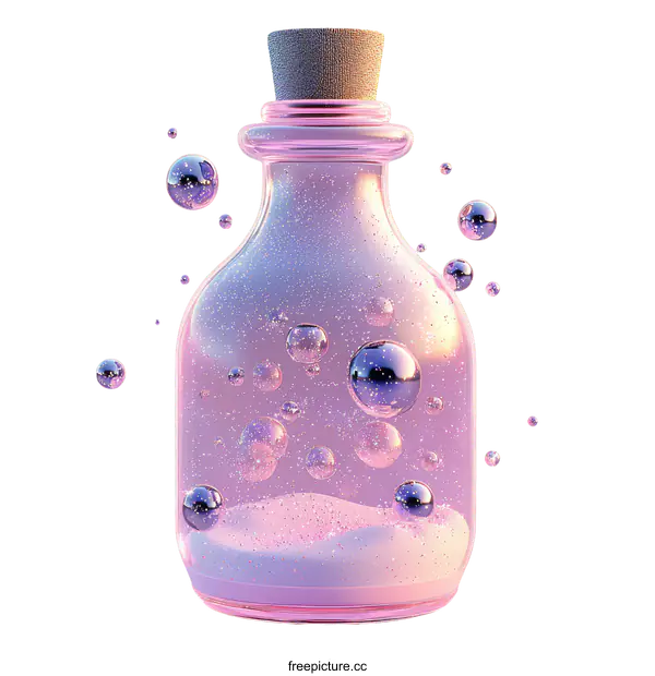 [Transparent Background PNG]Magical Pink Glass Bottle with Sparkling Bubbles