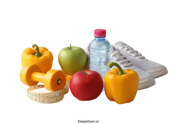 [Transparent Background PNG]Healthy Lifestyle Fitness Equipment and Foods