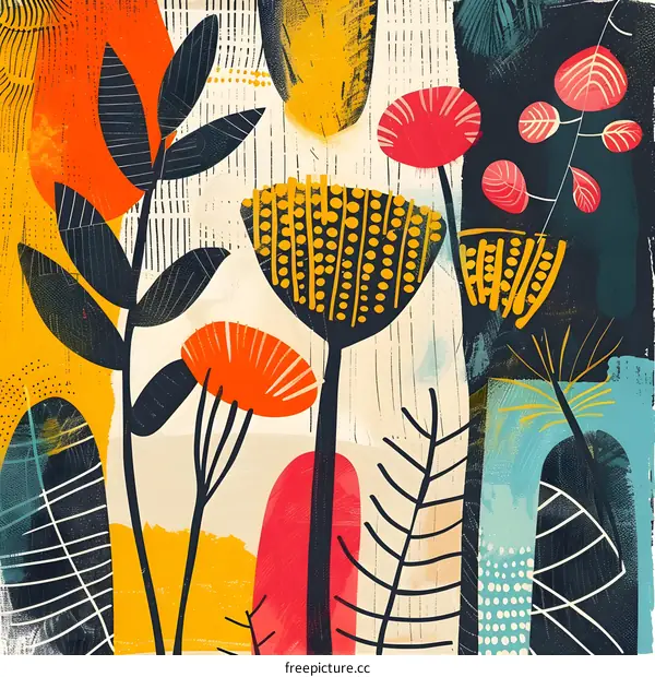 Abstract Colorful Floral Garden Illustration