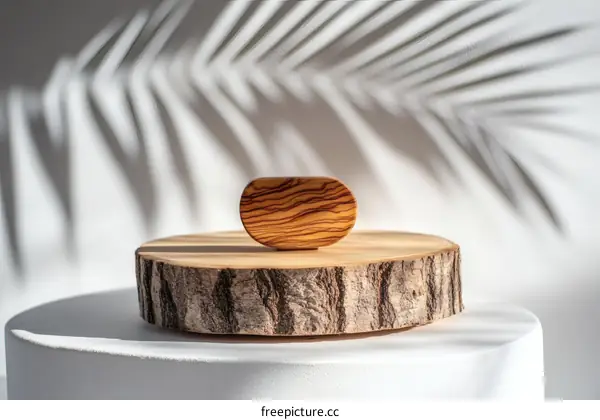 Wooden Oval Decorative Object on Wooden Slice Display