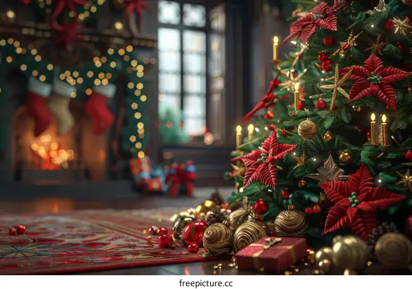 Christmas Interior Scene with Decorated Christmas Tree