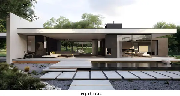 Modern Minimalist House with Pool and Garden