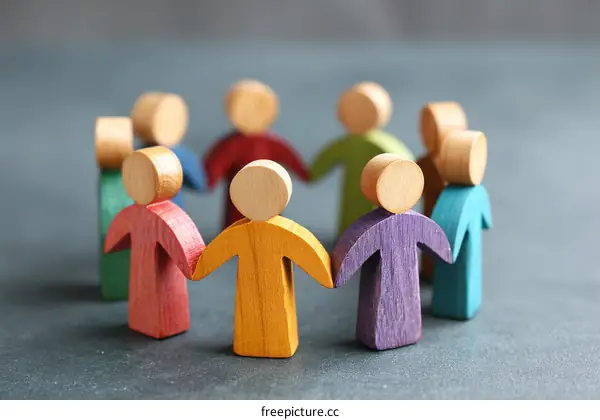 Colorful Wooden People Circle Unity