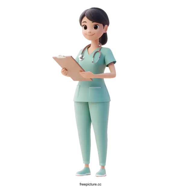 [Transparent Background PNG]Cartoon Female Doctor Holding Clipboard