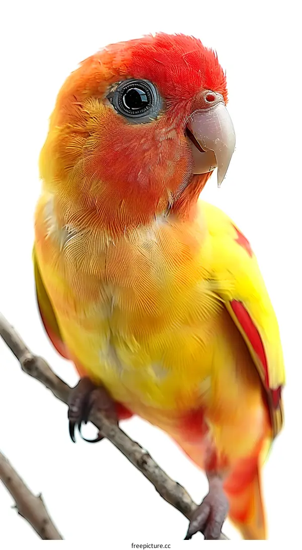 Colorful Parrot Perched on Branch with White Background