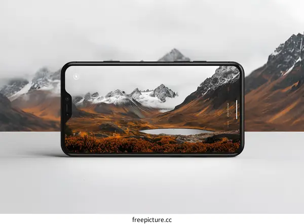Smartphone Display Showing Mountain Landscape