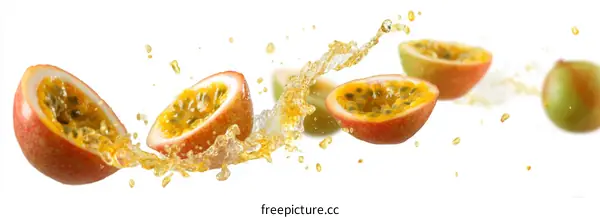 Passion Fruit Slices in Action with Splashing Juice