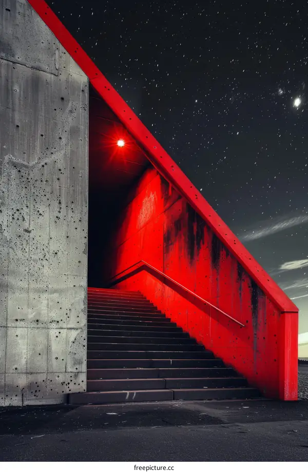 Red Staircase Under Starry Night Sky