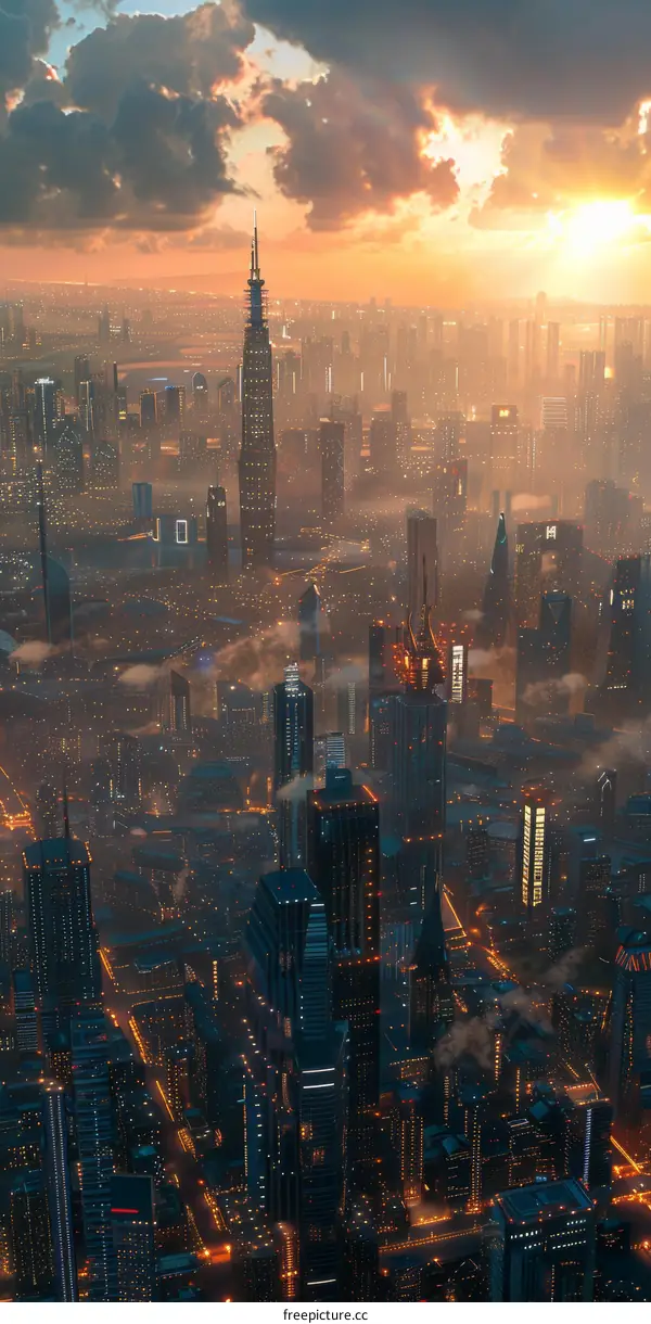 Futuristic Cityscape with Tower