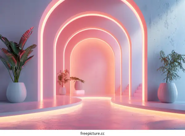 Neon Archways Interior Design Illustration