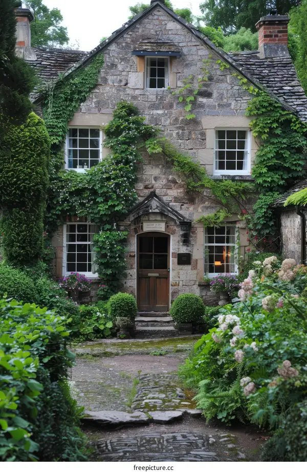 Charming Stone Cottage with Vibrant Flowers