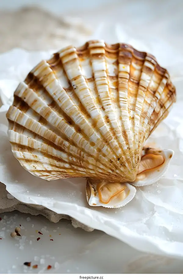 Scallop Shell on White Paper