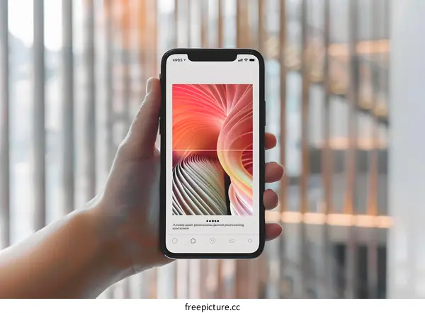 Hand Holding Smartphone with Abstract Art on Screen