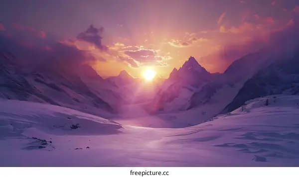 Sunset Over Snowy Mountains