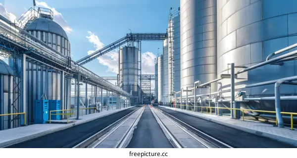 Large Industrial Grain Storage Silos with Roadway Access