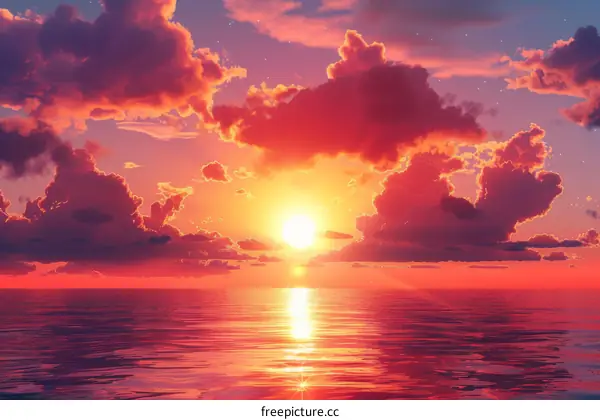 Sunset over the Sea with Dramatic Sky