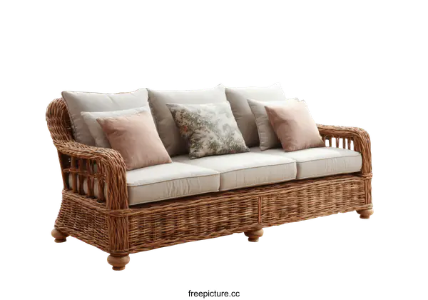 [Transparent Background PNG]Stylish Outdoor Wicker Sofa with Cushions