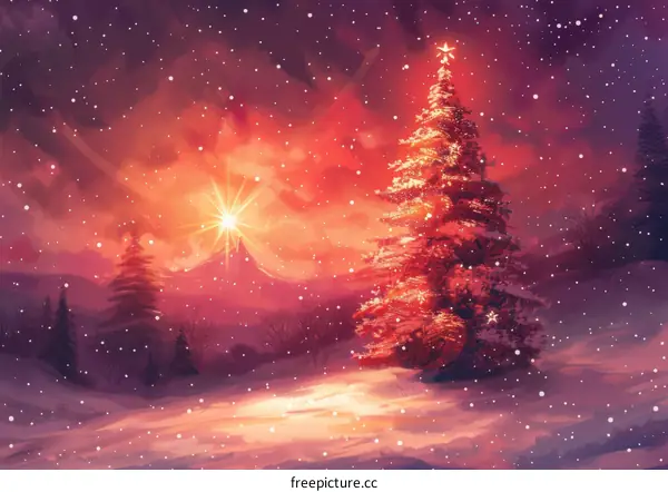 Snowy Christmas Tree in a Winter Forest