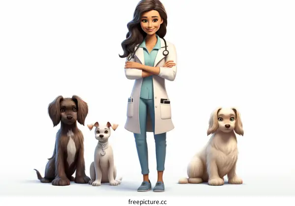 A female veterinarian with two dogs