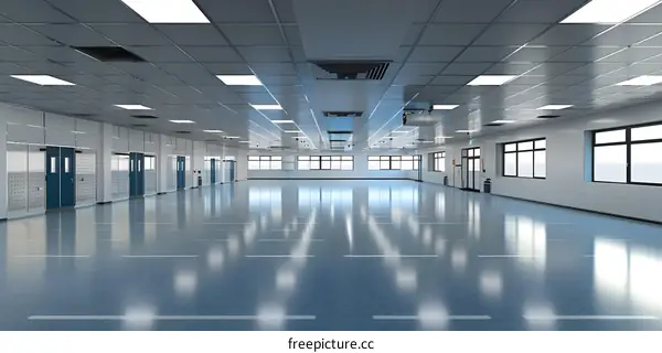 Clean Modern Empty Office Interior Design with Grey Tiled Floor