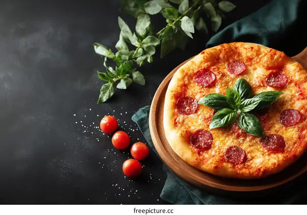 Delicious Pepperoni Pizza on Wooden Plate