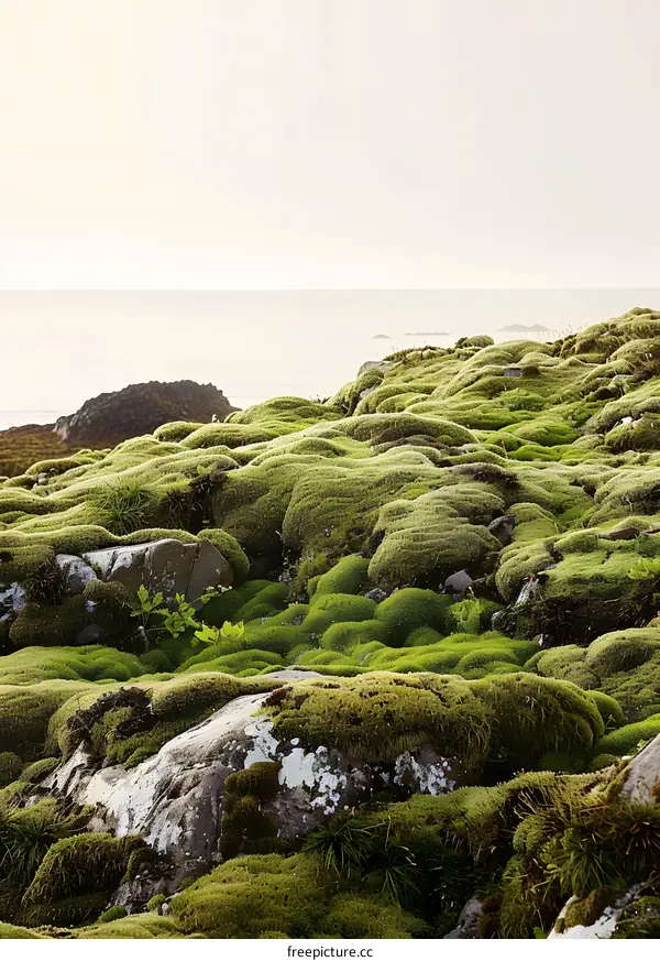 Green Moss Covered Rocks on the Coast