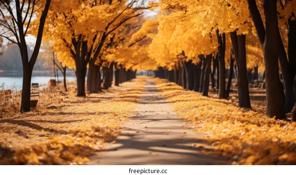 Colorful Autumn Leaves Pathway in the Park