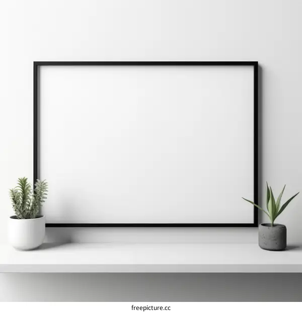 Black picture frame mockup with plants