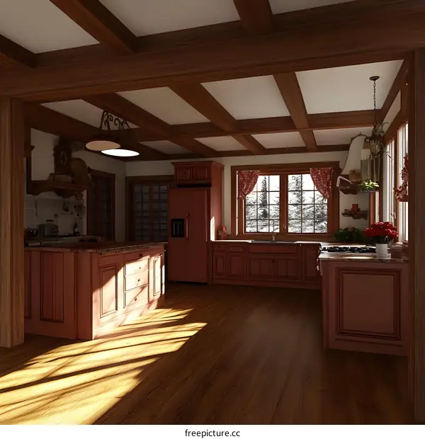 Country Kitchen Interior Design With Wooden Beams