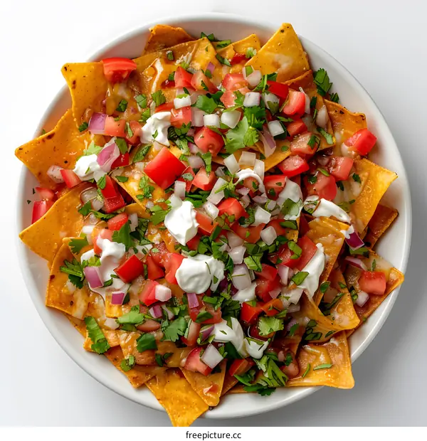 Nachos with fresh tomatoes, red onions and cilantro