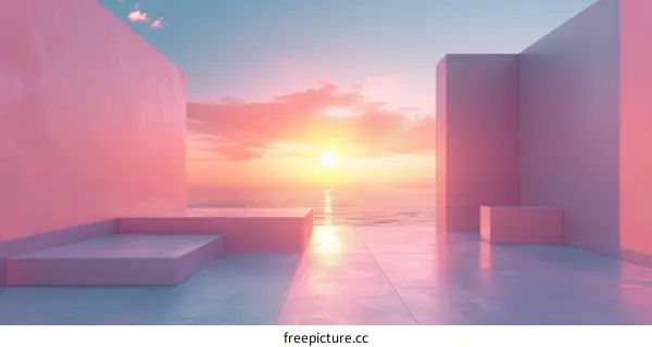 Pink Minimalist Abstract Background with Sunset